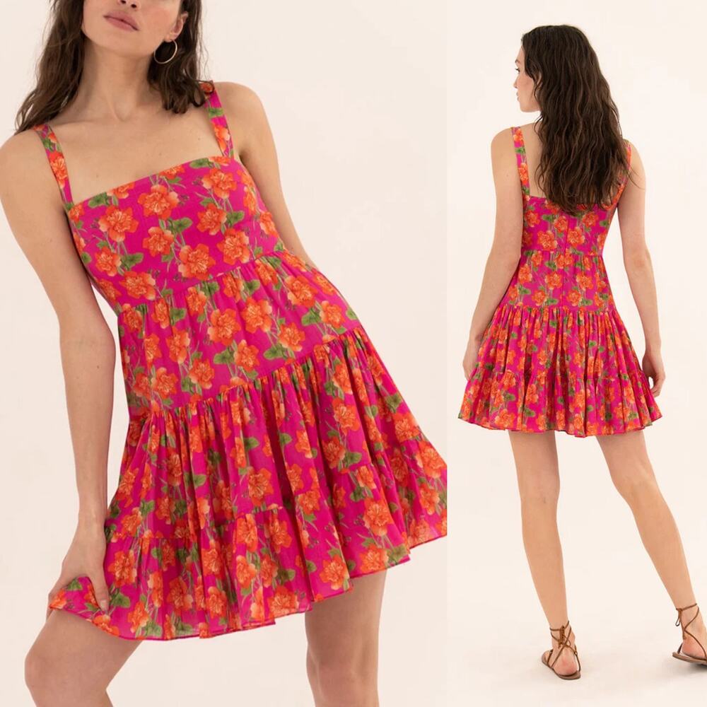 NWT Borgo de Nor Freddie Floral Print Voile Sugar Tip Small Fuschia Mini Dress
